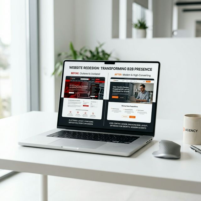 Before and after website teardown on laptop screen